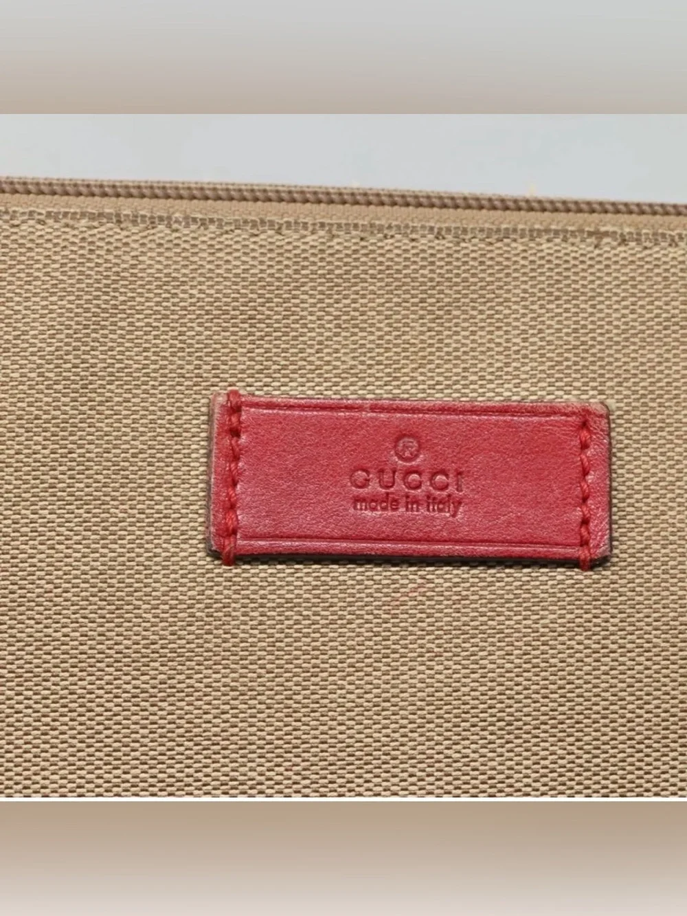 👜 GUCCI Beige Canvas Messenger Bag Red Leather Accents Authentic Guccissima